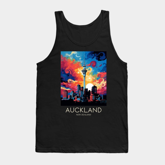 A Pop Art Travel Print of Auckland - New Zealand Tank Top by Studio Red Koala